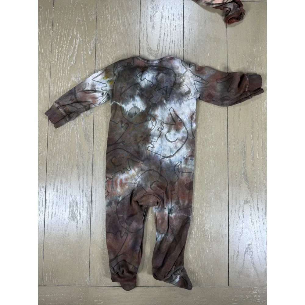 Elephant Sleeper Kids 9M Brown Multi Tie Dye Dinosaur Footed CUSTOM